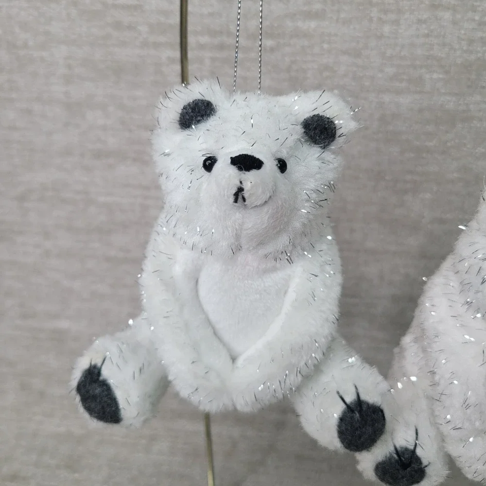 Target Polar Bear Christmas Ornaments Set of 2 White Tinsel Plush Retired Nice